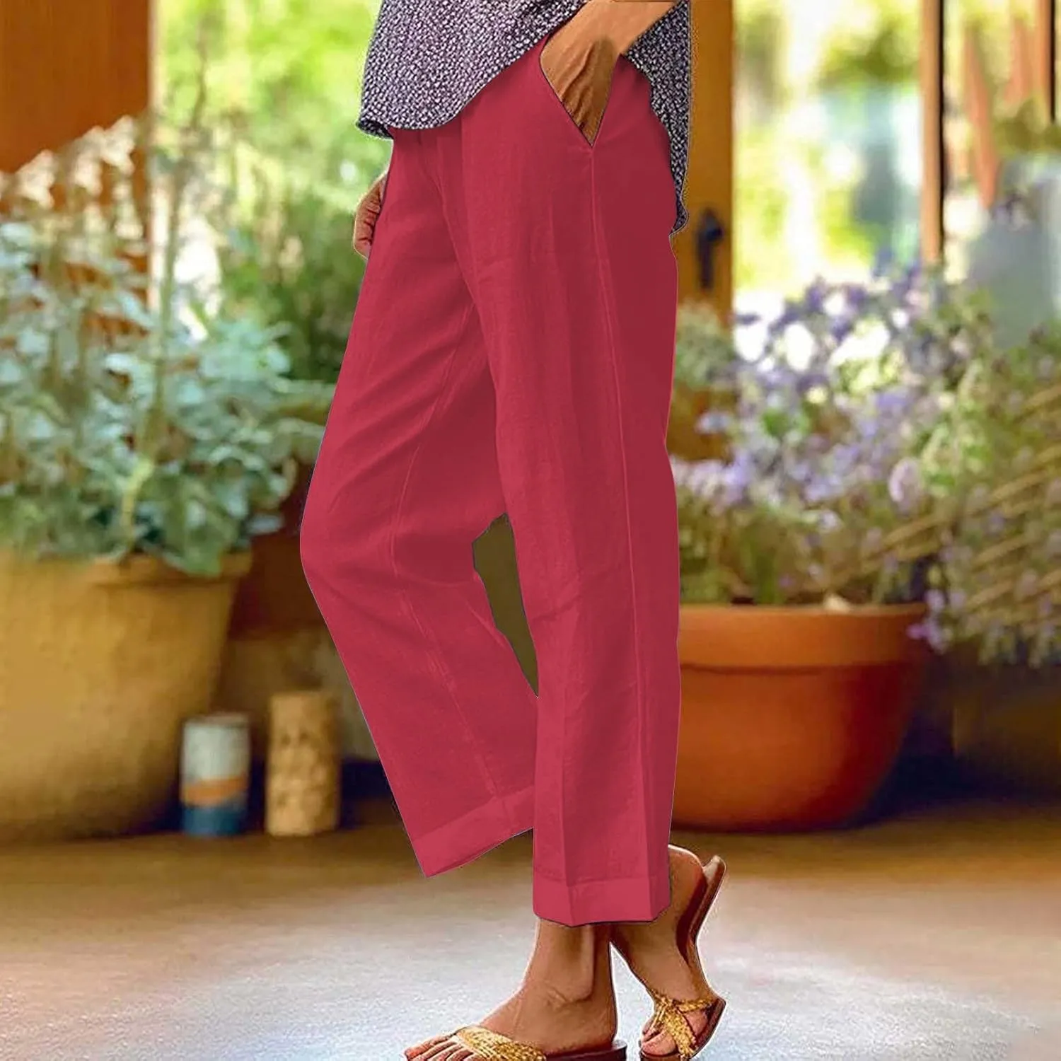 Workout Leggings for Women Elastic Pants Long Drawstring Linen Women Waist Cotton Casual High Waist Casual Lounge Pant