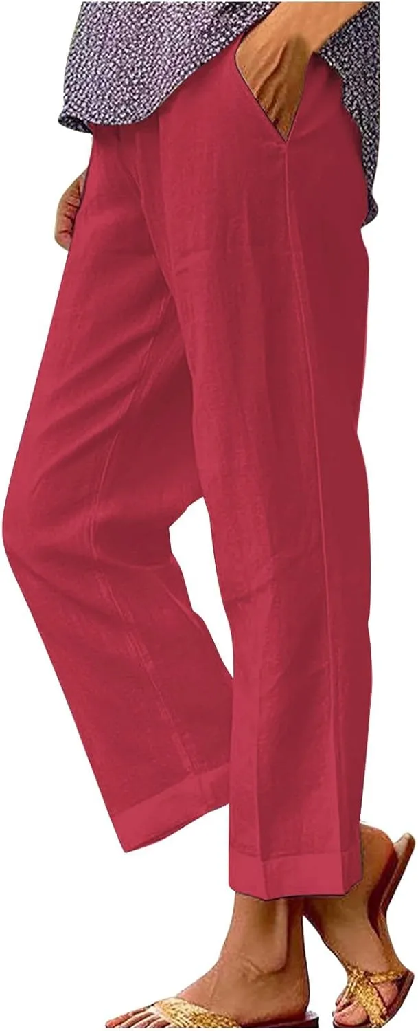 Workout Leggings for Women Elastic Pants Long Drawstring Linen Women Waist Cotton Casual High Waist Casual Lounge Pant