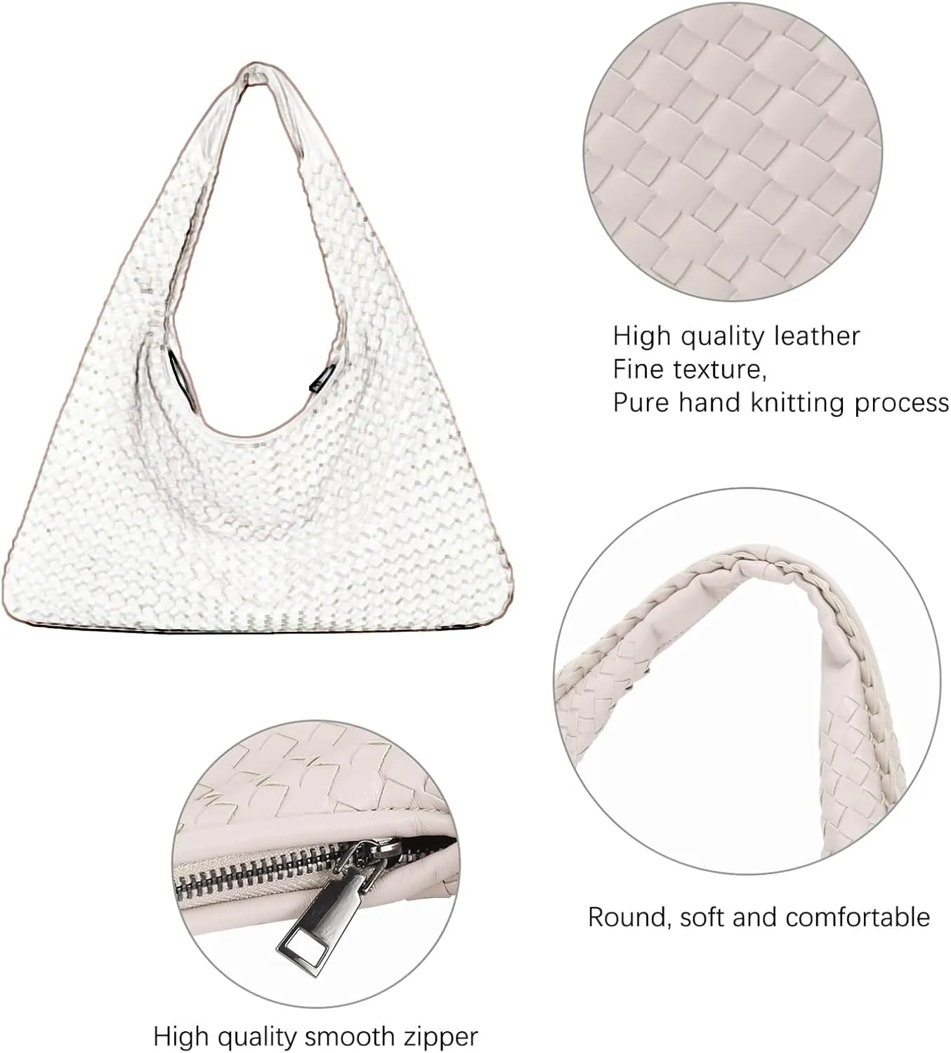 Woven Leather Hobo Bag With Purse - Top-handle Shoulder Bag, Large Capacity Soft Handbag for Women