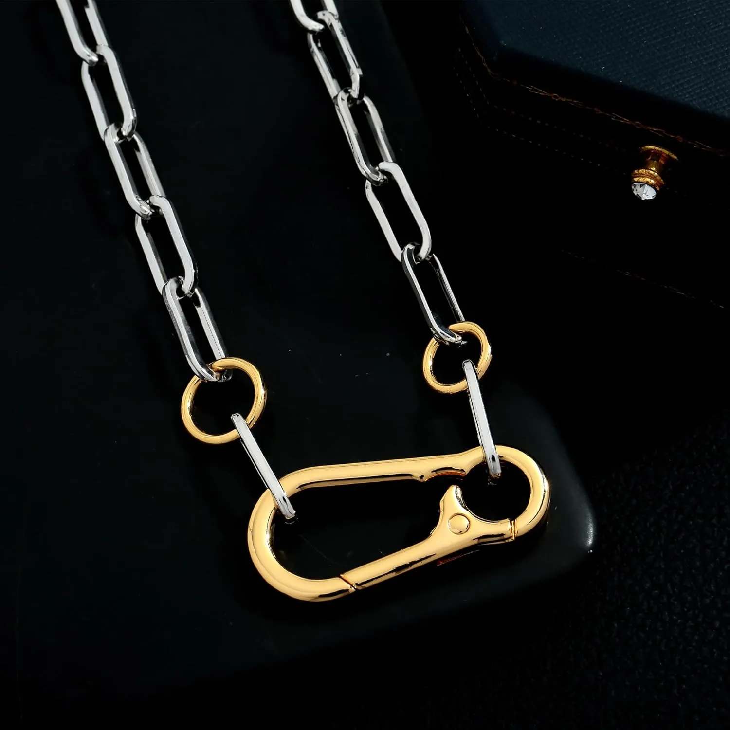 WOWORAMA Two Tone Gold Silver Cuban Link Chain Necklace Choker Unisex Chunky Chain Choker Necklace for Women Men, 18"