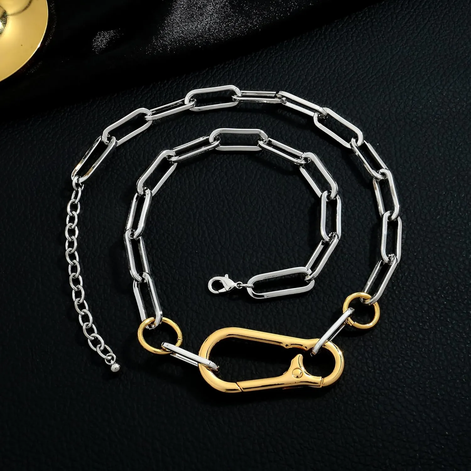WOWORAMA Two Tone Gold Silver Cuban Link Chain Necklace Choker Unisex Chunky Chain Choker Necklace for Women Men, 18"