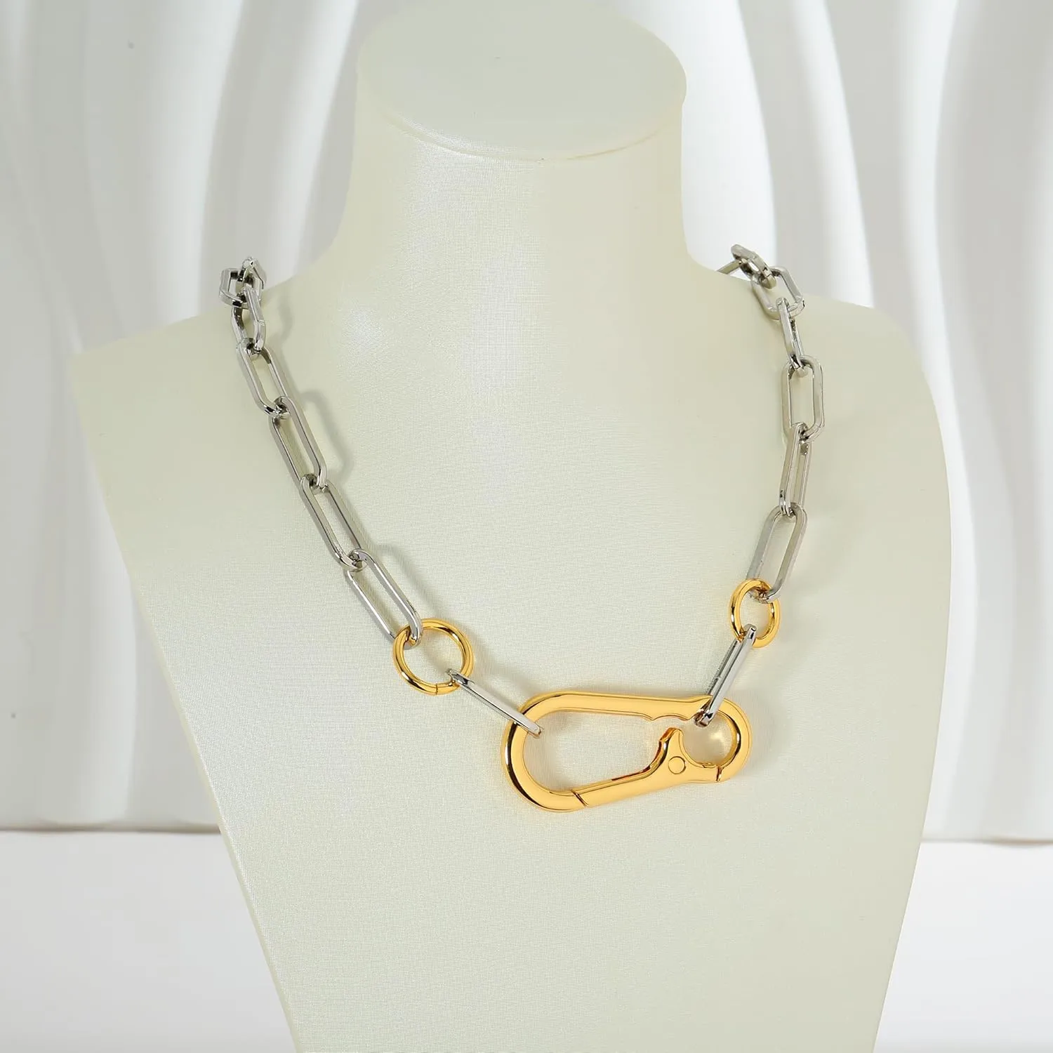 WOWORAMA Two Tone Gold Silver Cuban Link Chain Necklace Choker Unisex Chunky Chain Choker Necklace for Women Men, 18"