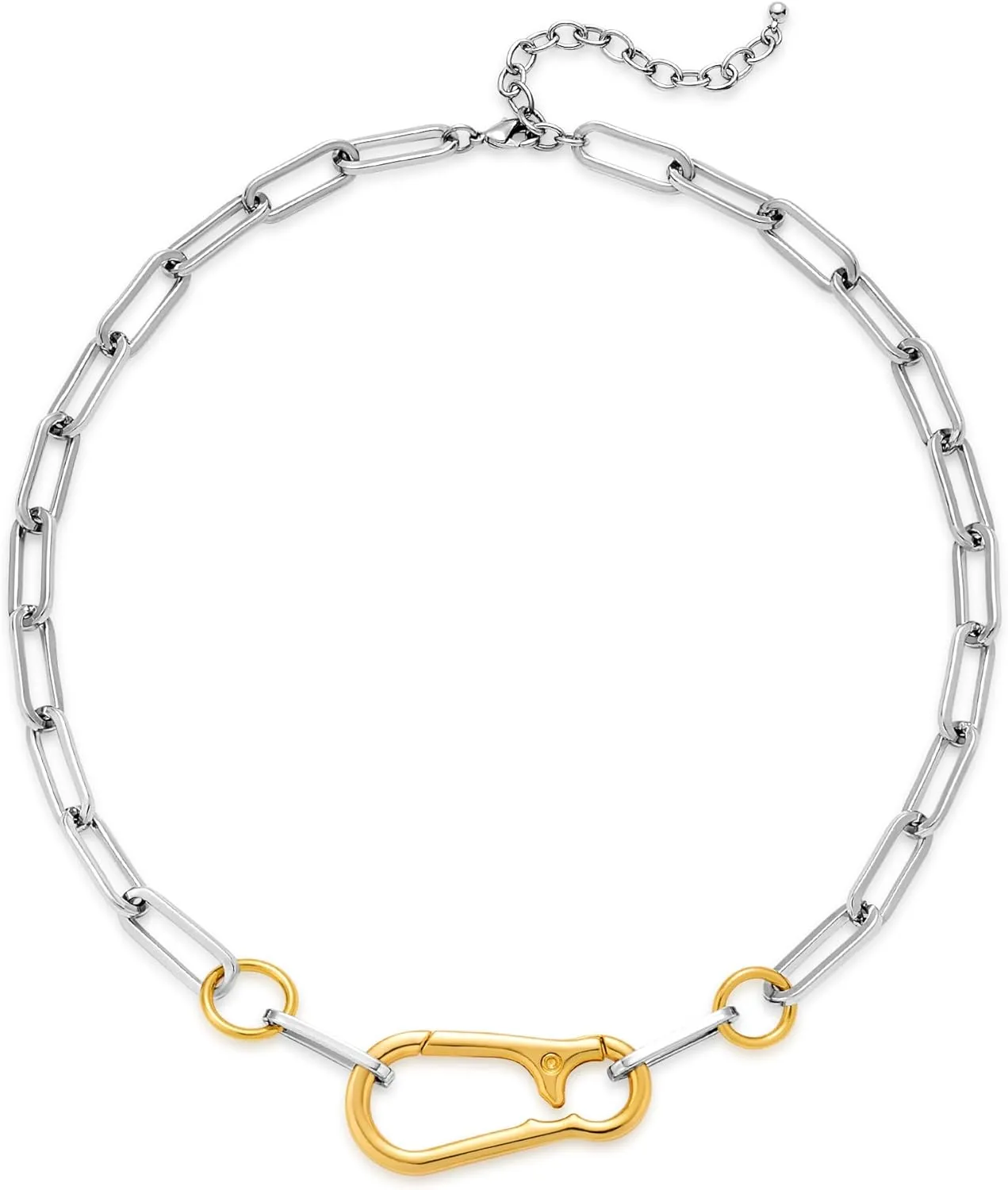 WOWORAMA Two Tone Gold Silver Cuban Link Chain Necklace Choker Unisex Chunky Chain Choker Necklace for Women Men, 18"