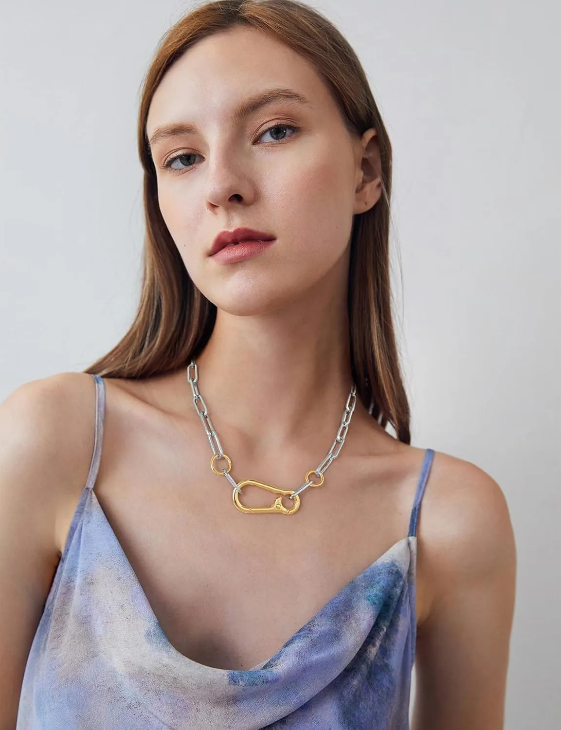 WOWORAMA Two Tone Gold Silver Cuban Link Chain Necklace Choker Unisex Chunky Chain Choker Necklace for Women Men, 18"