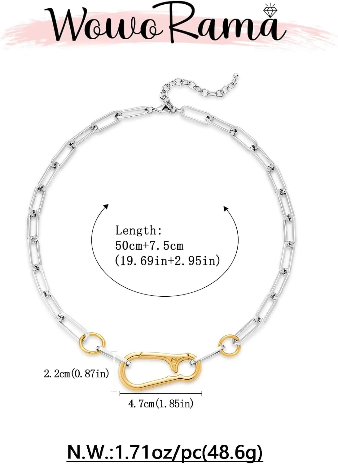 WOWORAMA Two Tone Gold Silver Cuban Link Chain Necklace Choker Unisex Chunky Chain Choker Necklace for Women Men, 18"