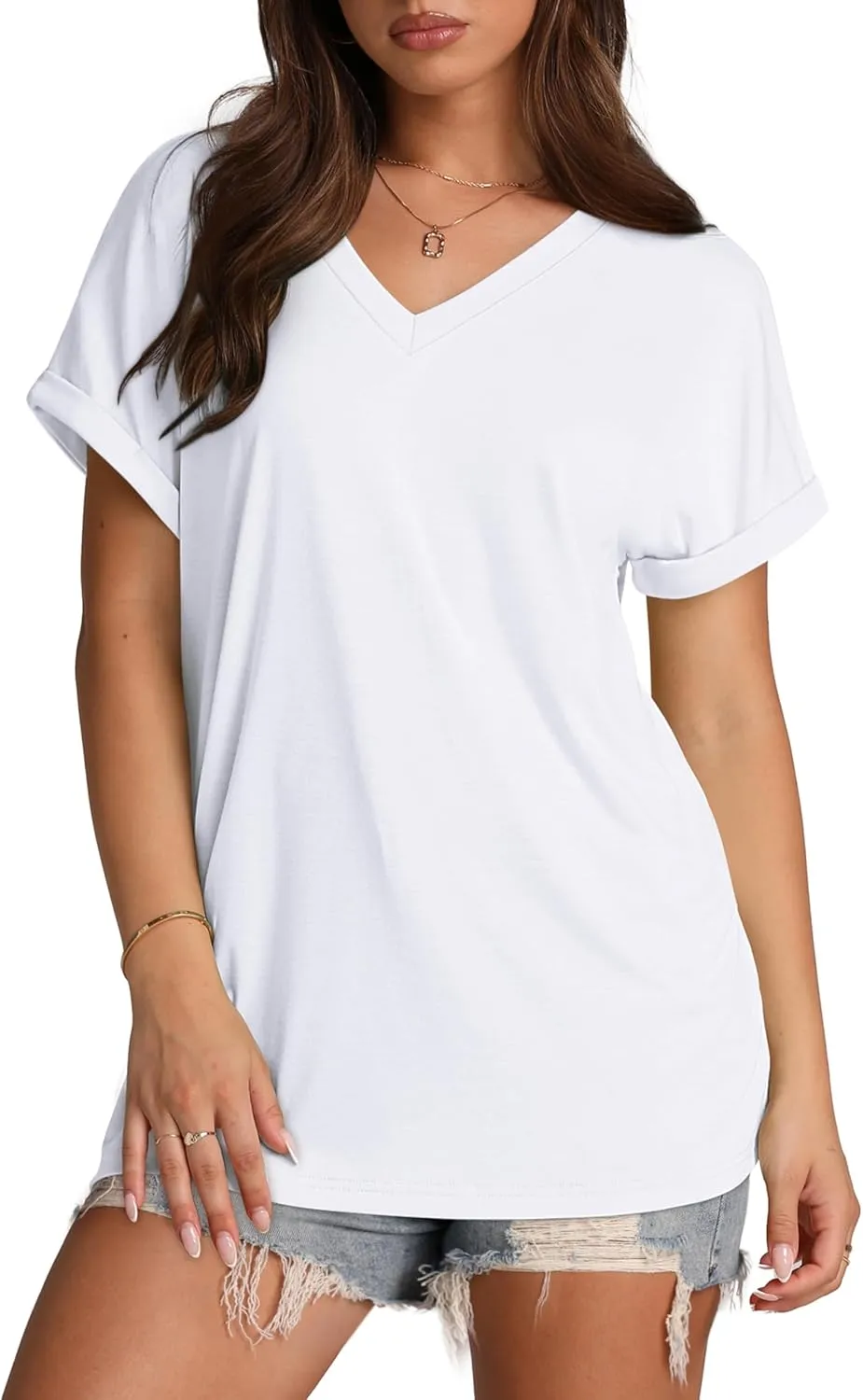 XIEERDUO Womens Summer Tops Short Sleeve Shirts Casual V Neck T Shirt Loose Fit Comfy