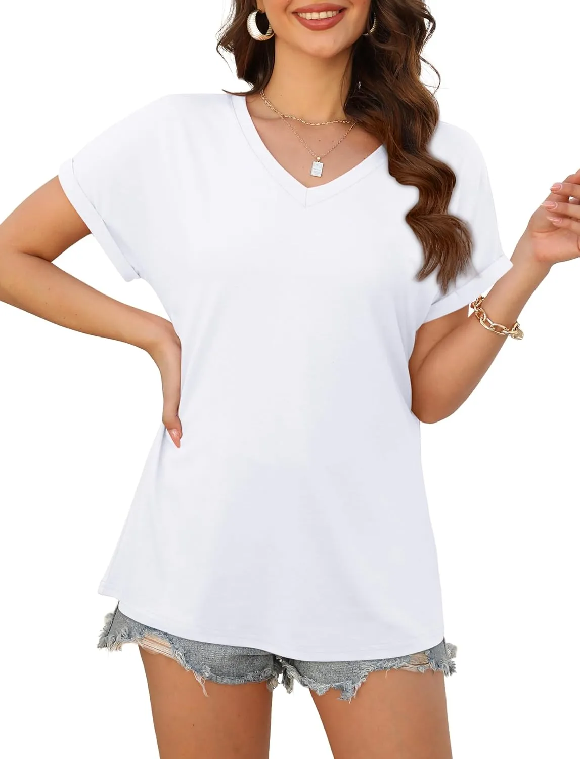 XIEERDUO Womens Summer Tops Short Sleeve Shirts Casual V Neck T Shirt Loose Fit Comfy