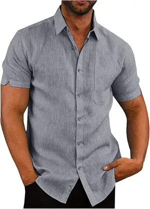 Ymosrh Mens Button Down Short Sleeve Shirts Summer Casual Spread Collar Beach Shirts for Men, M-3XL
