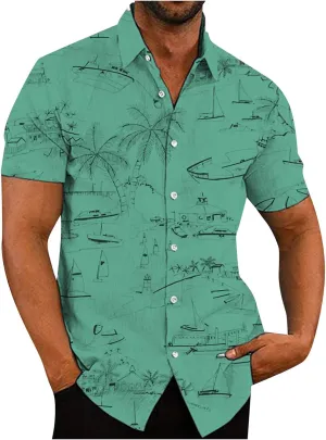 Ymosrh Mens Button Down Short Sleeve Shirts Summer Casual Spread Collar Beach Shirts for Men, M-3XL