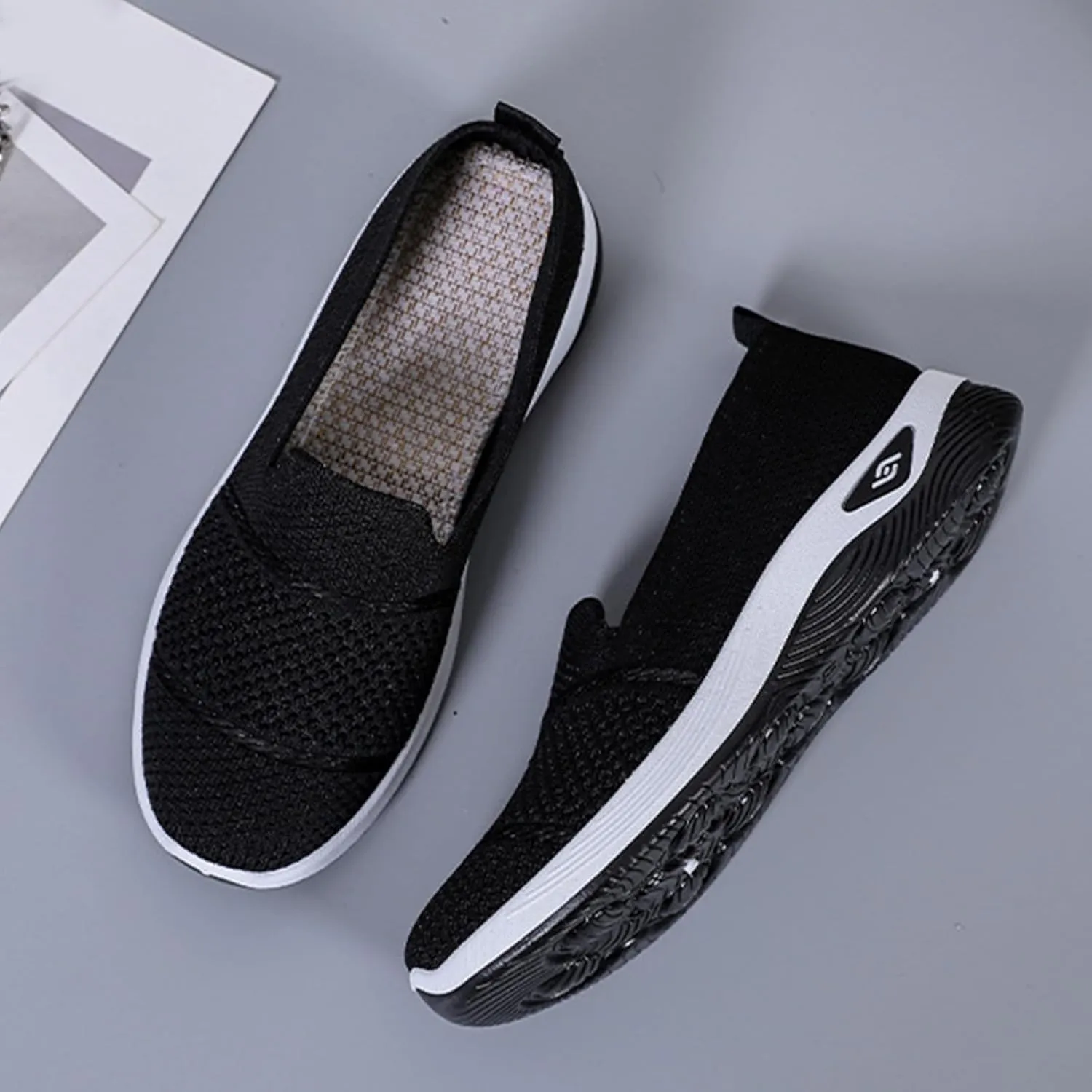 ZWRXW Slip On Orthopedic Sneakers Women Knitted Woven Breathable Soft Shoe Casual Mesh-Comfortable Tennis Shoes Arch Support Diabetic Foam Walking Shoes Workout Athletic Sneakers
