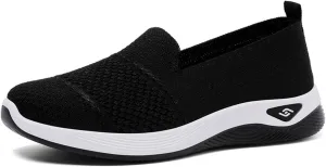 ZWRXW Slip On Orthopedic Sneakers Women Knitted Woven Breathable Soft Shoe Casual Mesh-Comfortable Tennis Shoes Arch Support Diabetic Foam Walking Shoes Workout Athletic Sneakers