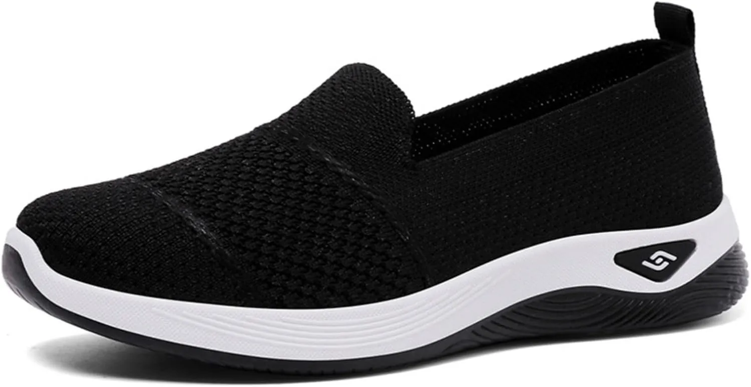 ZWRXW Slip On Orthopedic Sneakers Women Knitted Woven Breathable Soft Shoe Casual Mesh-Comfortable Tennis Shoes Arch Support Diabetic Foam Walking Shoes Workout Athletic Sneakers